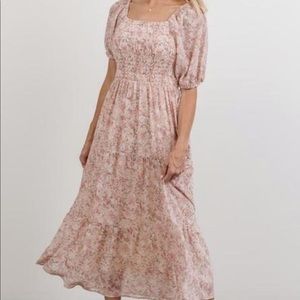 Pink Floral Smocked Midi Dress by Baltic Born - New with Tags